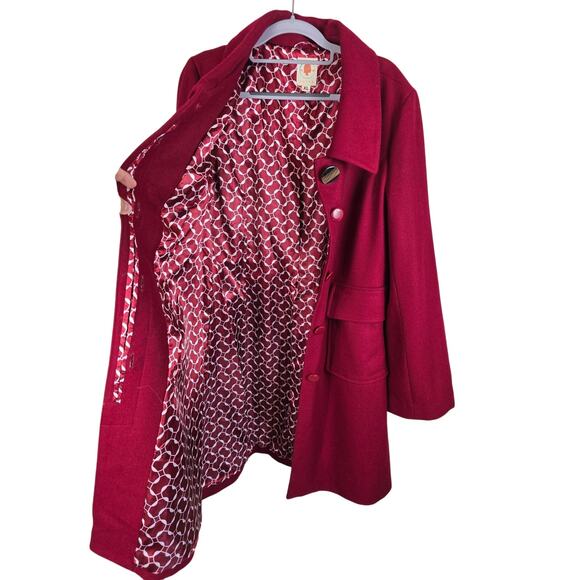 Anthropologie Tulle Long Line Red Pockets Wool Blend Lined Women's Jacket XL - Picture 5 of 11